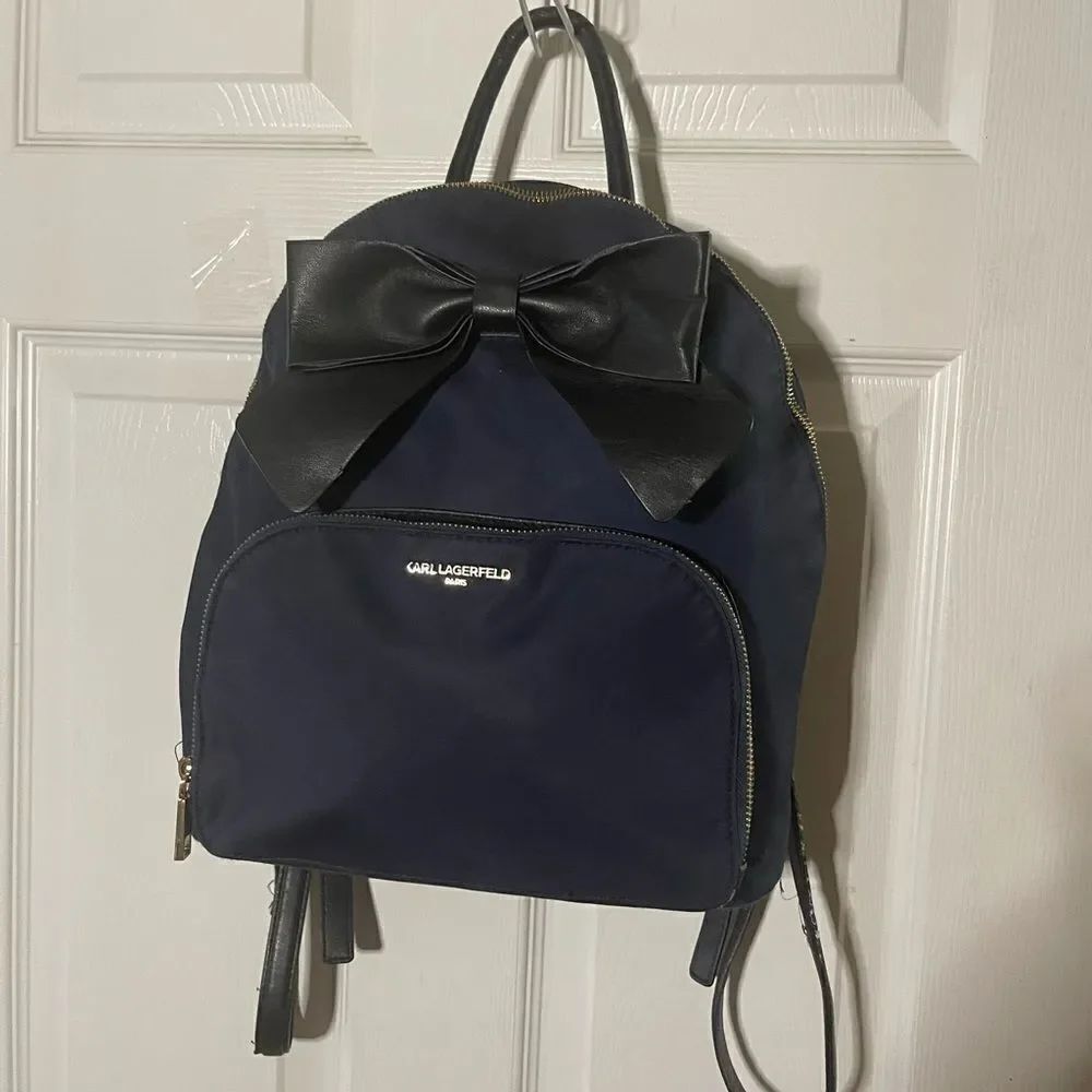 Karl Lagerfeld Navy Blue Nylon Backpack black synthetic straps & Bow